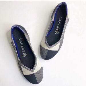 NEW Rothy’s Round Cap Toe Buffalo Plaid Check Ballet Flats Eco Black White Sz 6